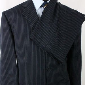46R Lubiam Italy Navy Blue Striped Wool Suit